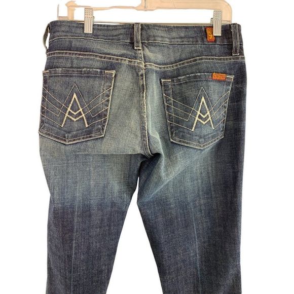 Women 7 for all Mankind size 28 A pocket Crop & Roll Skinny Jeans Low Rise 6177 - Picture 5 of 11